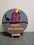 Happy Halloween Black Cat 8" Round Sign