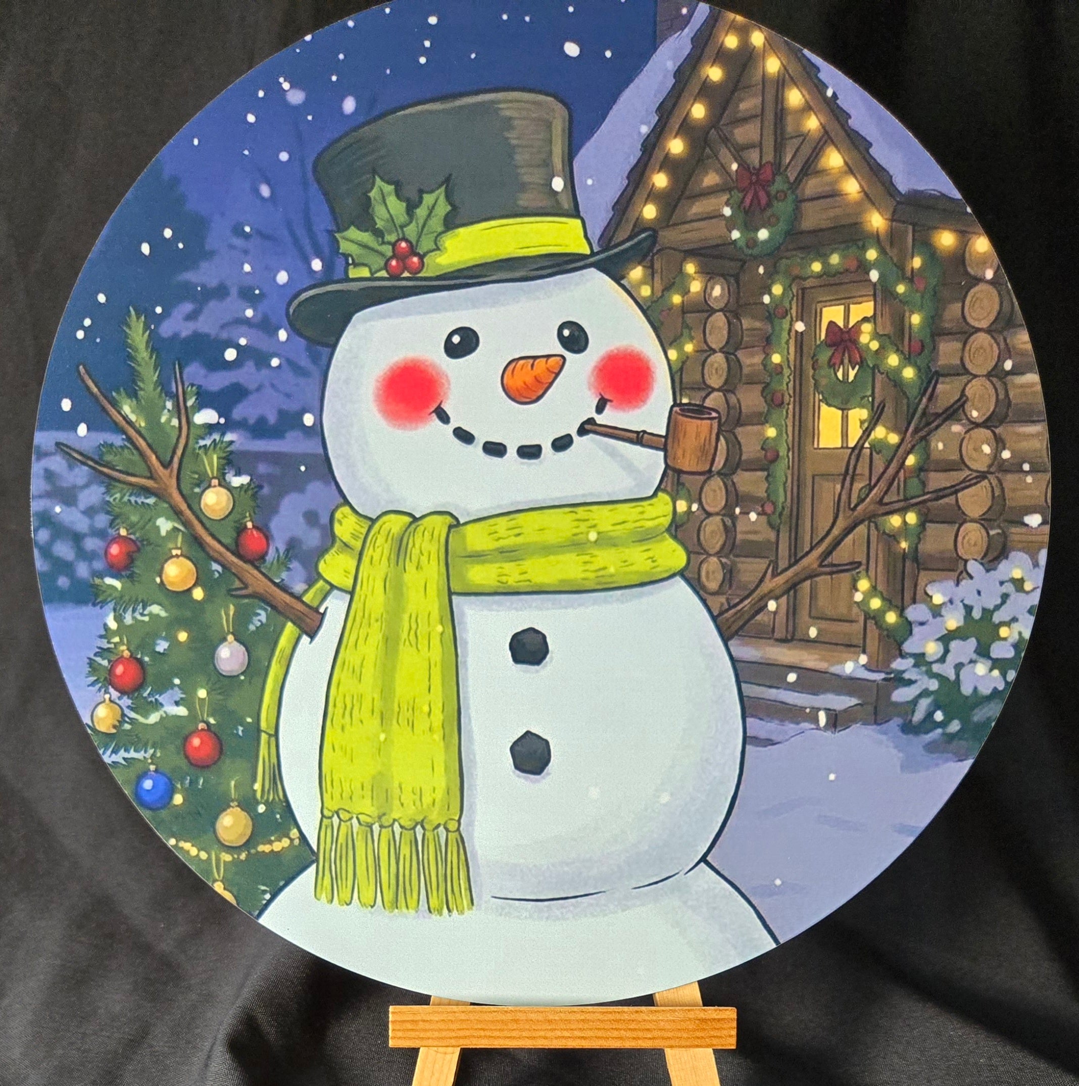 Red Rosy Cheeks Snowman 8" Sign