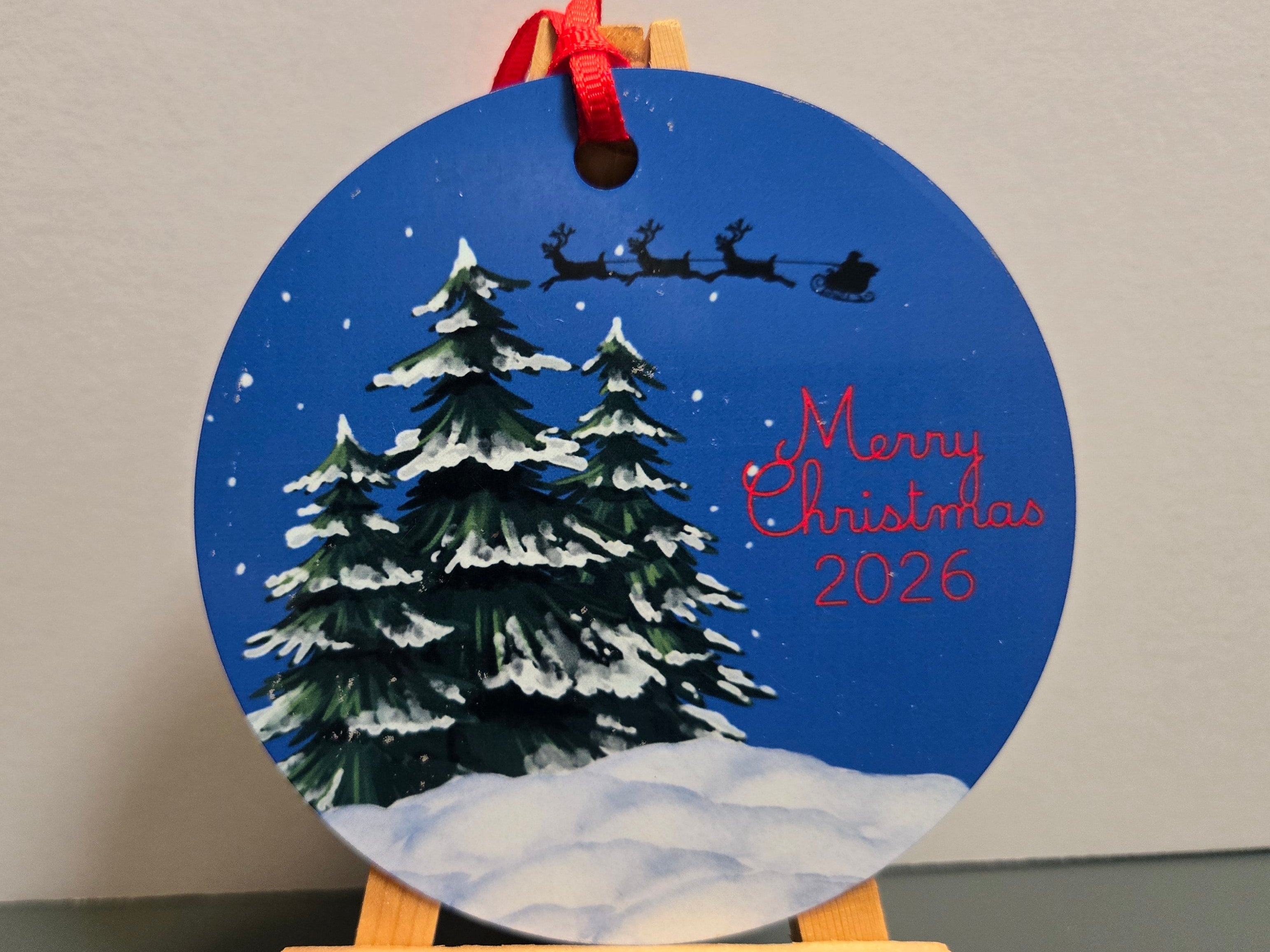 Merry Christmas 2026 Round Shaped Metal Ornament