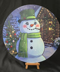 Green Hat Snowman 11.75" Sign