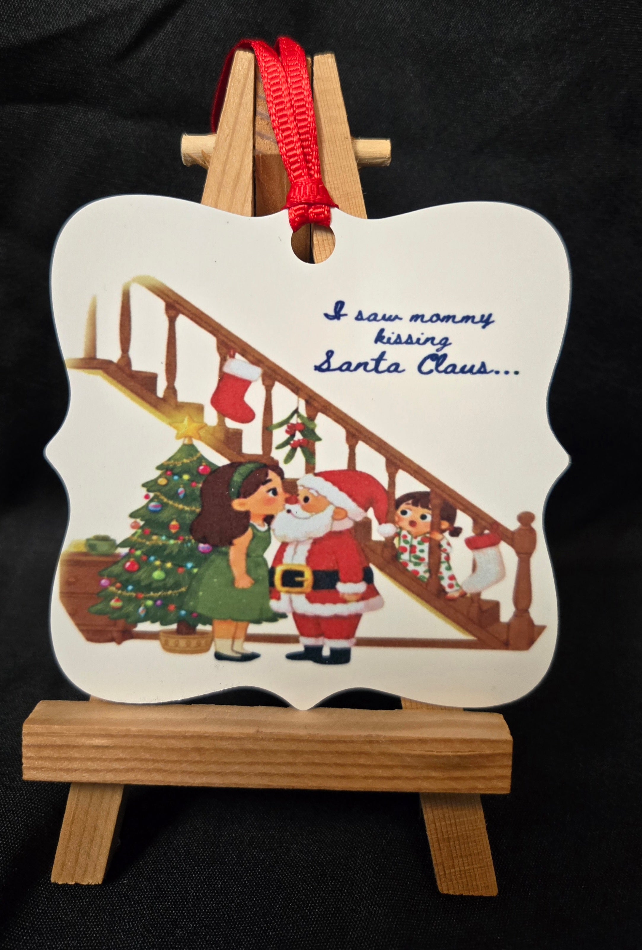 Mommy Kissing Santa Benelux Shaped Metal Ornament