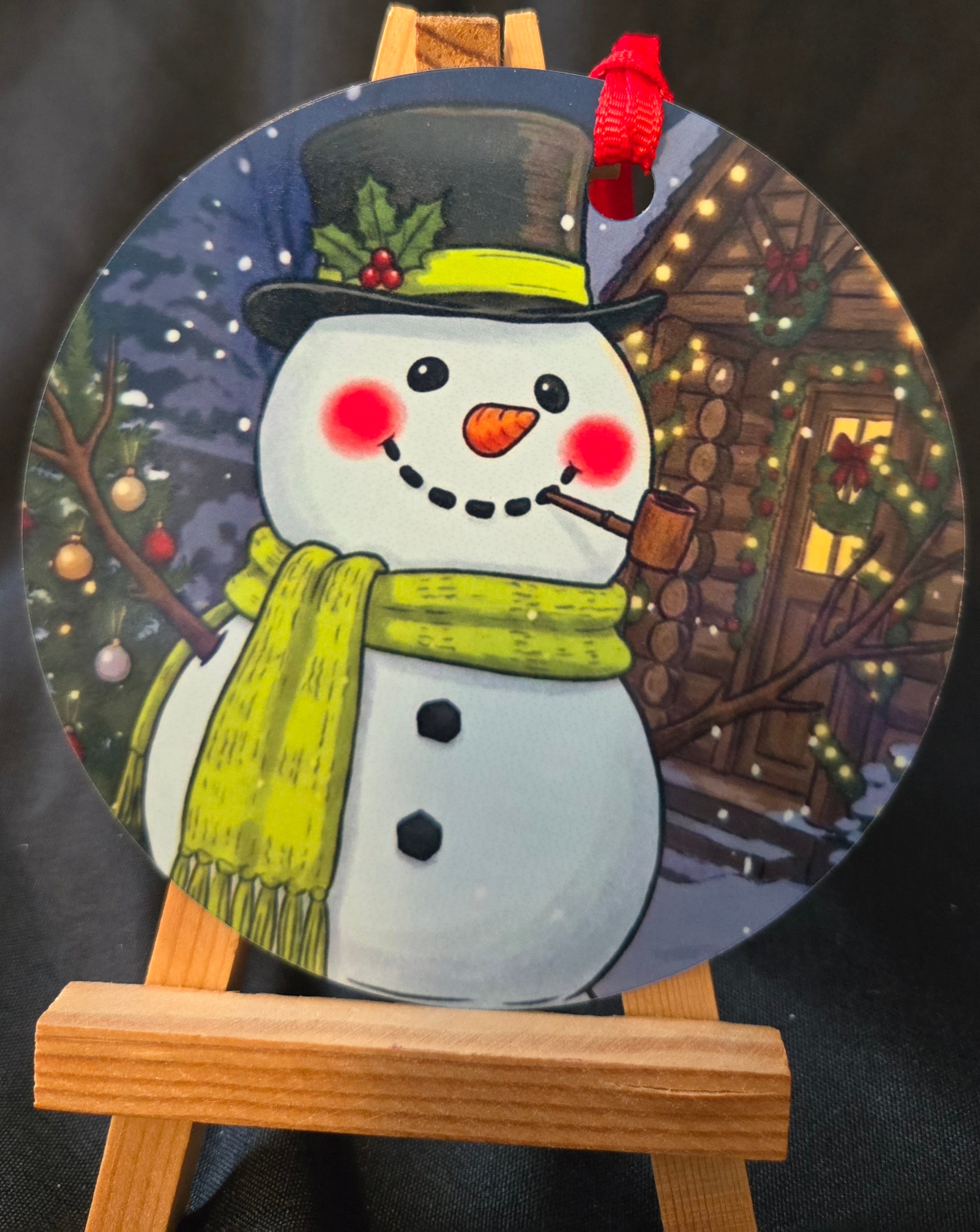 Green Scarf Snowman 3.5" Ornament