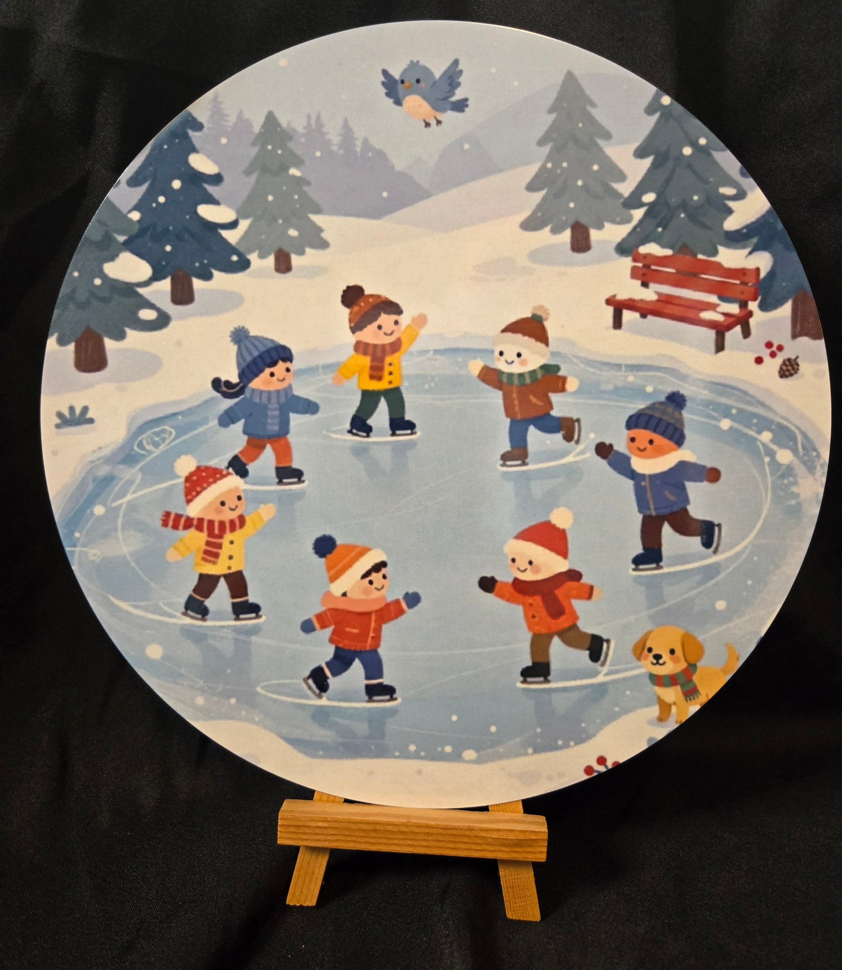 Skating Pond 8" Round Metal  Sign