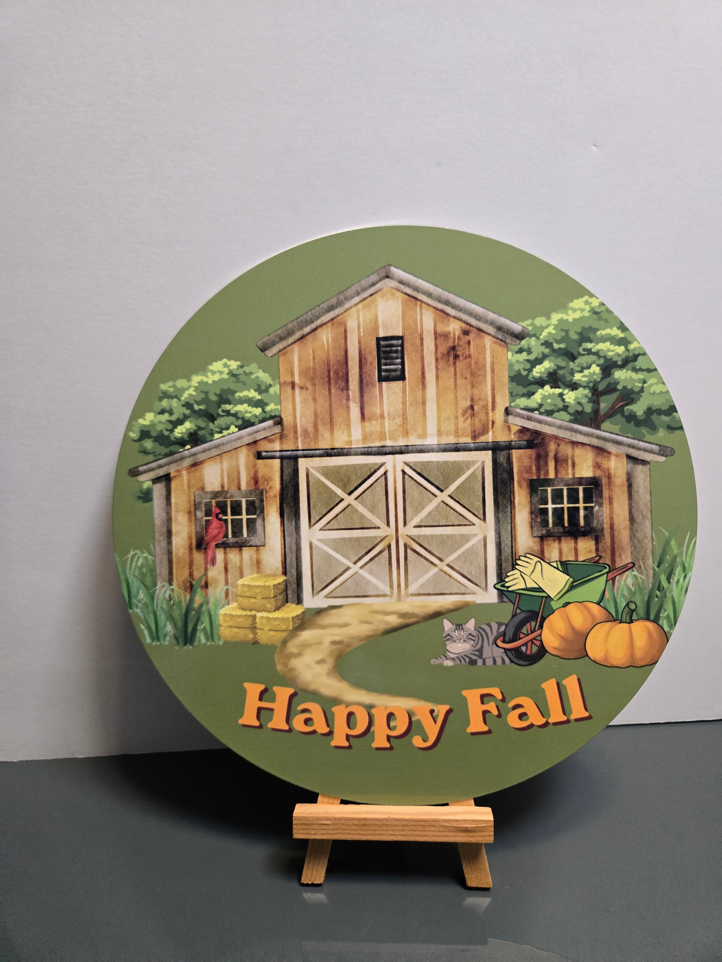 Happy Fall Barn 8" Metal Sign