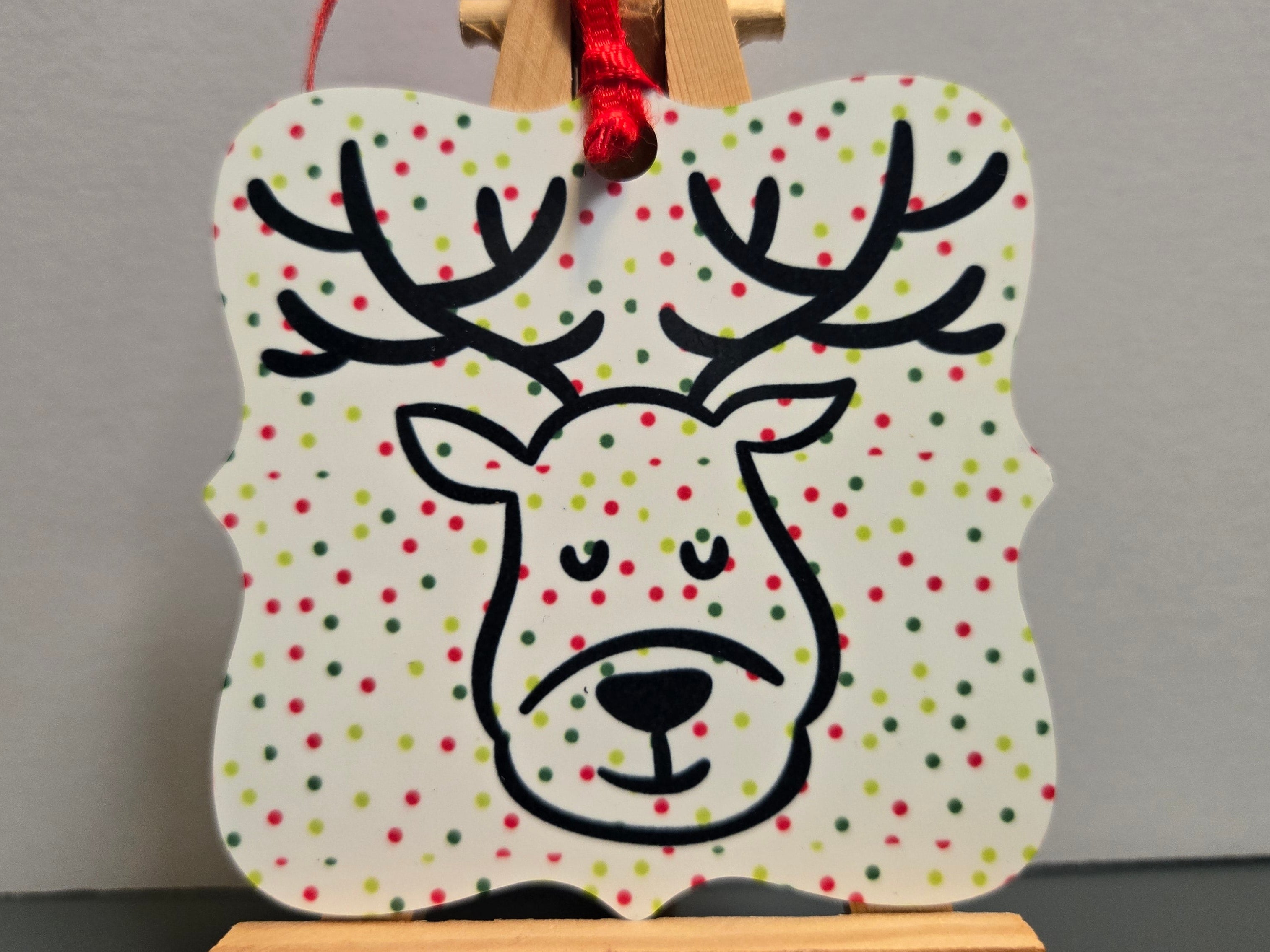 Reindeer w/Polka Dots Prague Shaped Metal Ornament