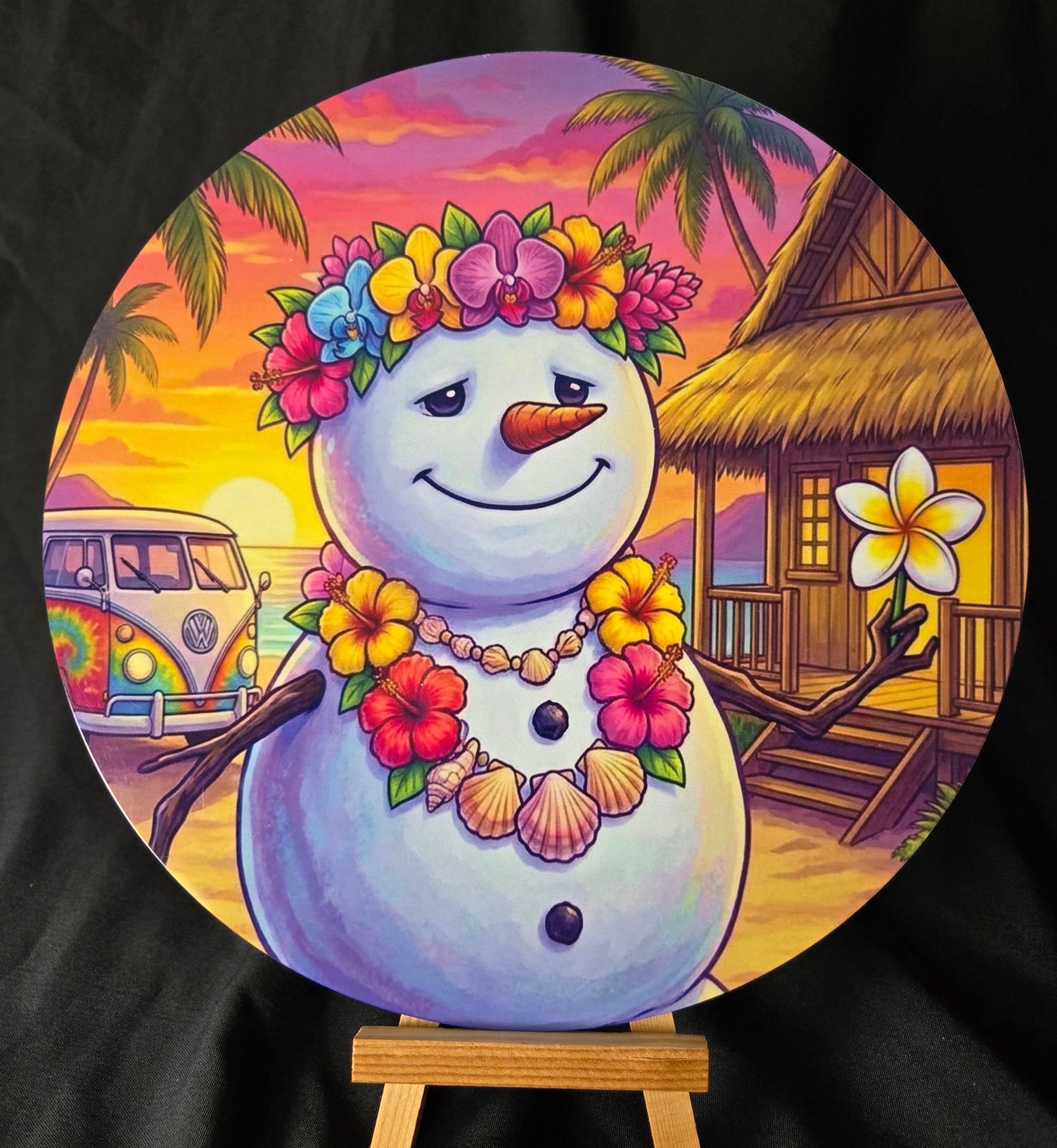 Aloha Snowman 8" Round Sign