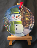 Green Hat Snowman 3.5" Ornament