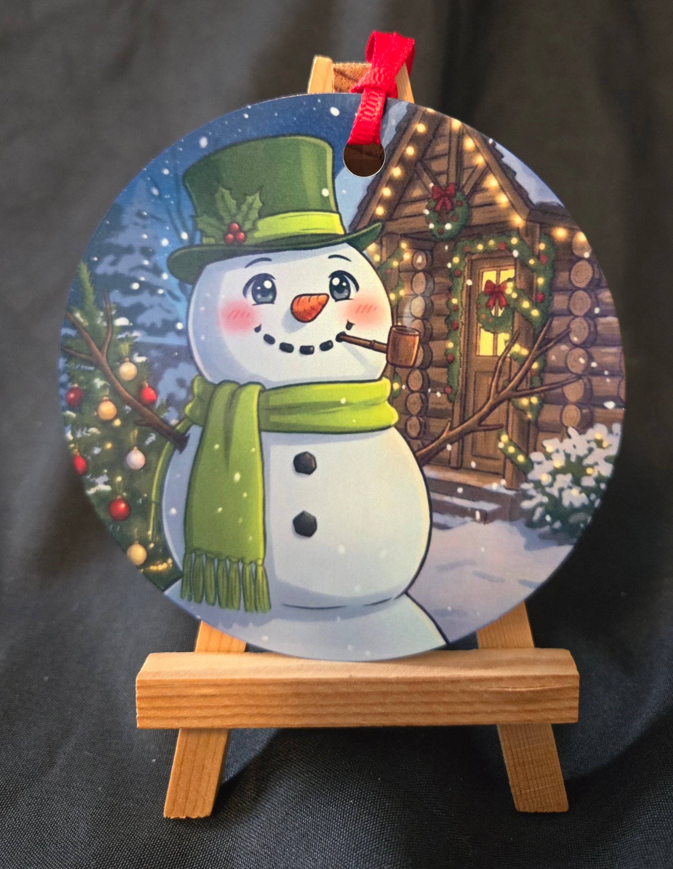 Green Hat Snowman 3.5" Ornament